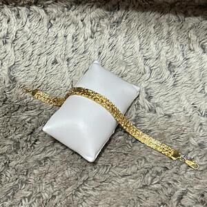 Vintage Classic Glam Gold Tone Nugget Style Thick Flat Bracelet